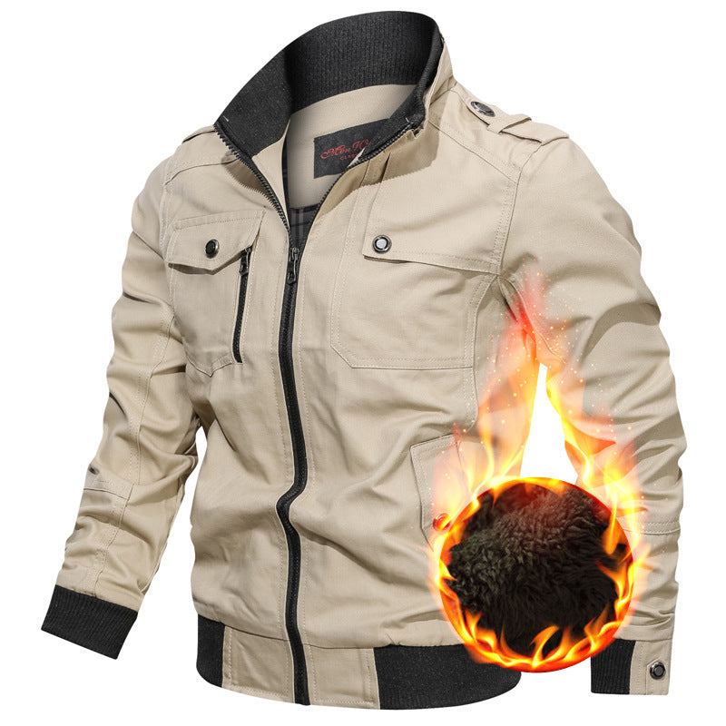 Herr Canvas Fält Blouson med Warming Teddy Fleecefoder, Axel Epaulettes, och Ribbad Muddar