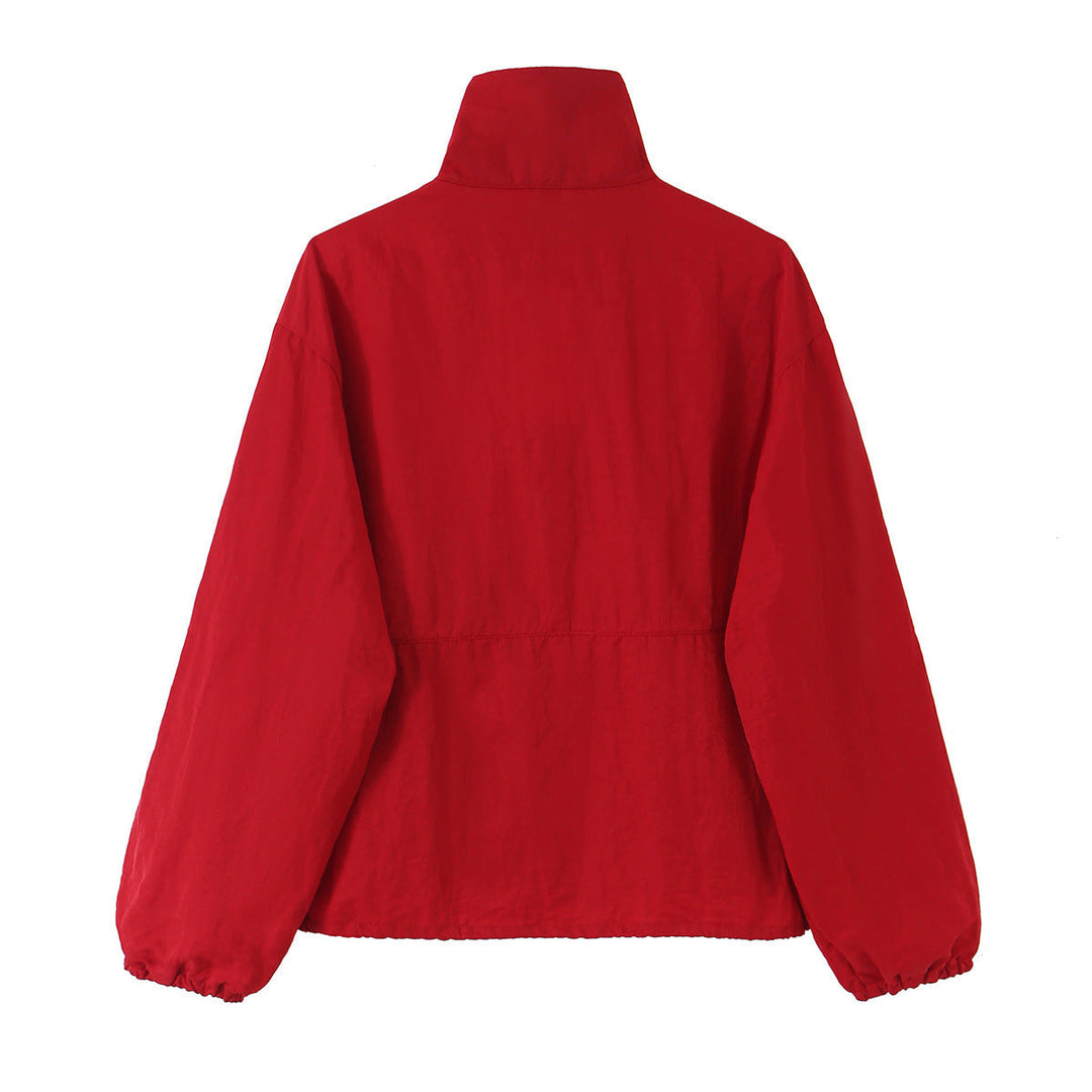 Dam Lätt Vadderad Windbreaker med Stå Krage och Prickig Prick Tryck