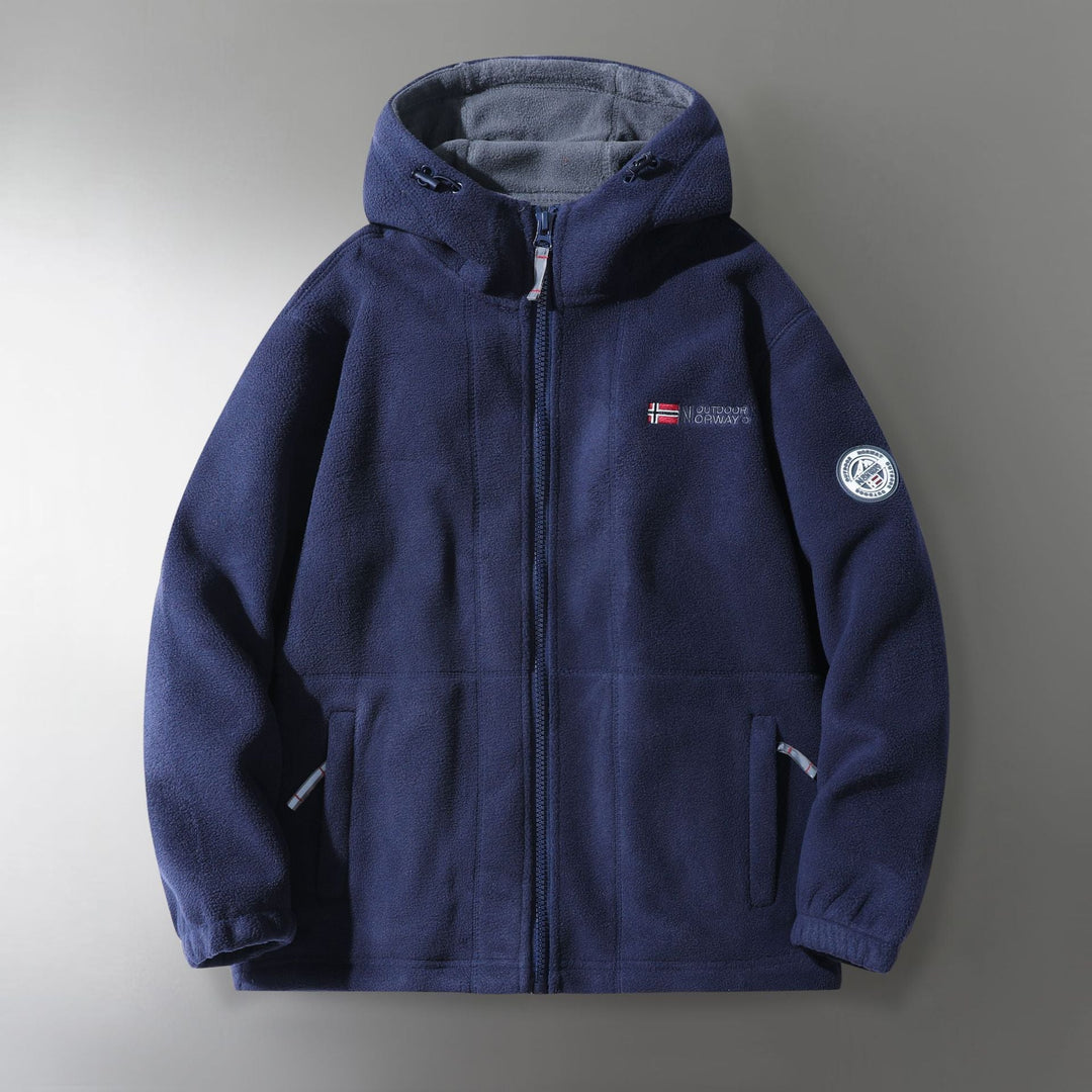 Herr Microfleece Utomhus Jacka med Huva, Wind-Resistant Structure och Logo Patch