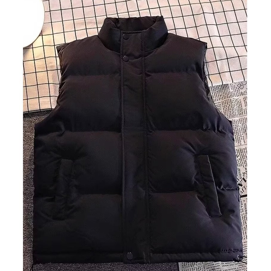 Herr vadderad Sleeveless quiltad väst med ståkrage och Dold Tryckknapp Knäppslå