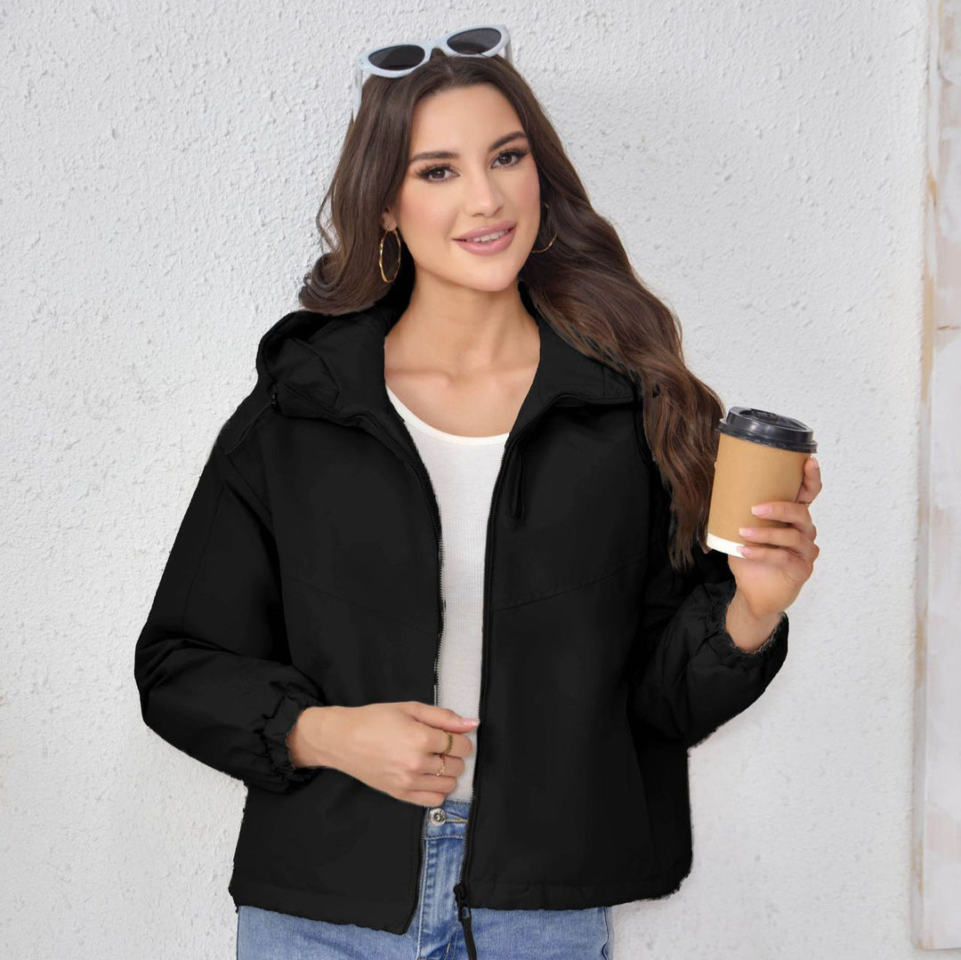 Dam vadderad Hooded jacka med Drawstring, Double Front dragkedja och elastiska muddar