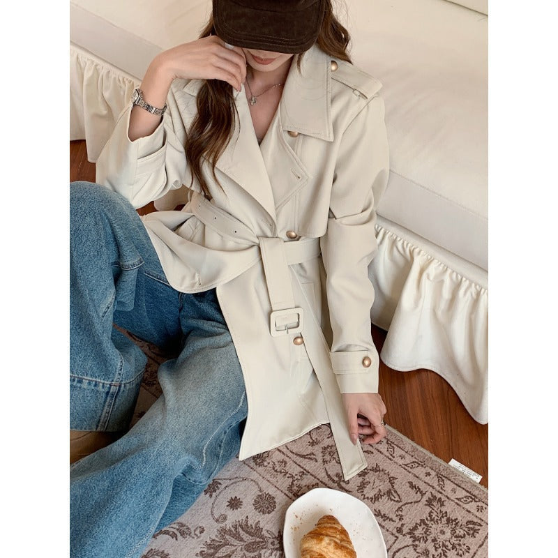 Dam kort knytband trenchcoat med A-Line skärning och Dropped Shoulders
