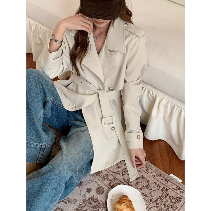 Dam kort knytband trenchcoat med A-Line skärning och Dropped Shoulders