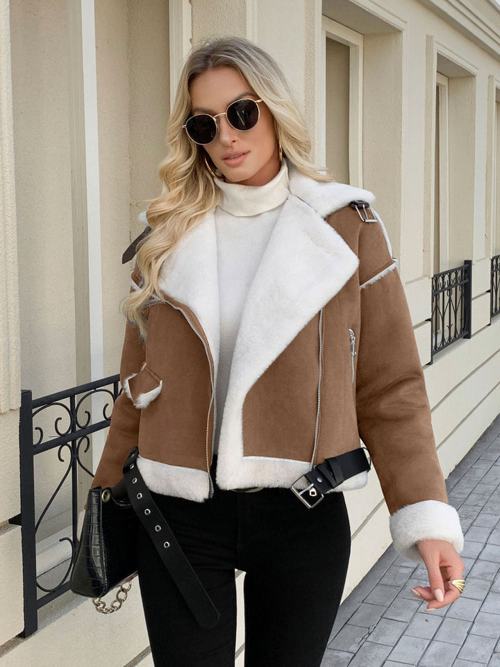 Dam Fashion konstläderjacka med lyxig Faux Fur kant