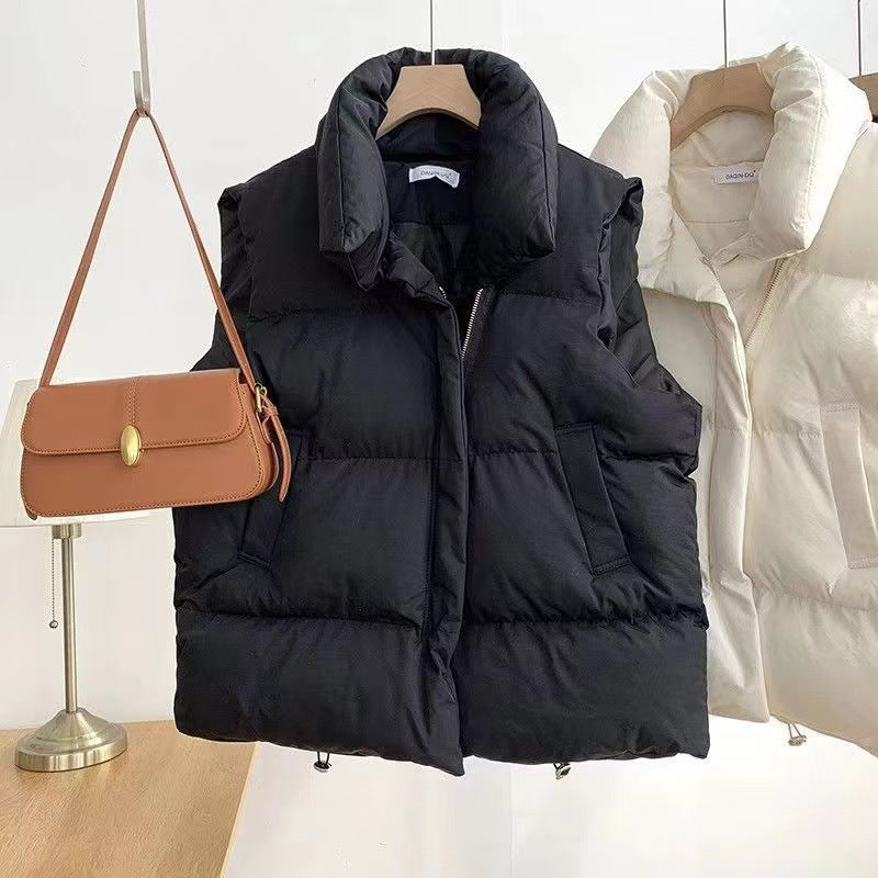 Dam non-vadderad quiltad väst med voluminous sjalkrage, concealed two-way dragkedja och adjustable drawstring fåll