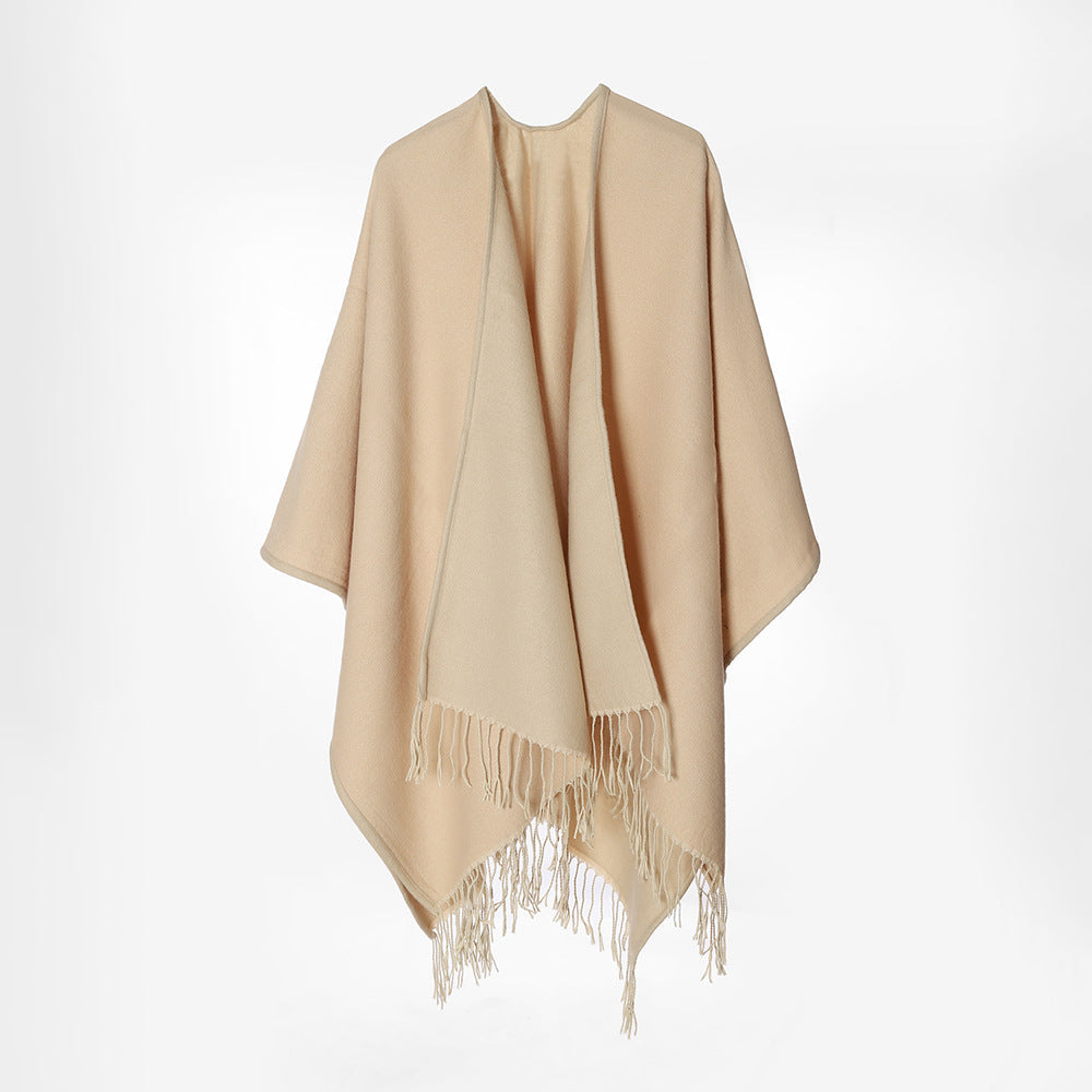 Dam Two-lagerplagg oversized Cape med Fringes och Open Waterfall skärning
