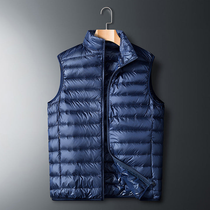 Herr Ultralight Packable Dun Imitation Quiltad Väst med Stående Krage