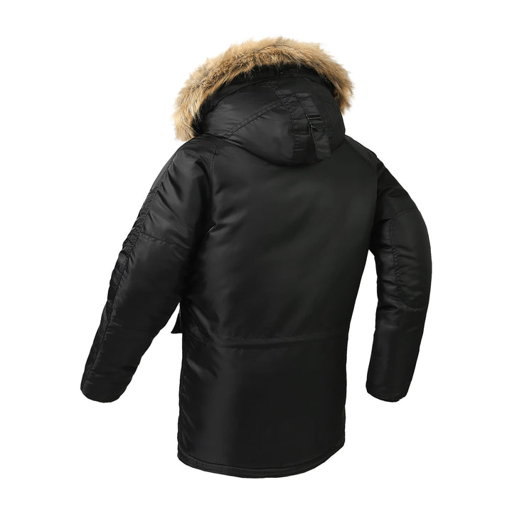 Herr Longer Termisk Insulated Parka med Faux Fur Huva och Utility Fickor