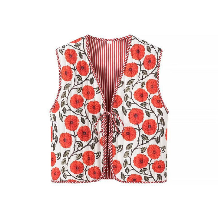 Dam Patchwork väst med Tie Band och V-ringning