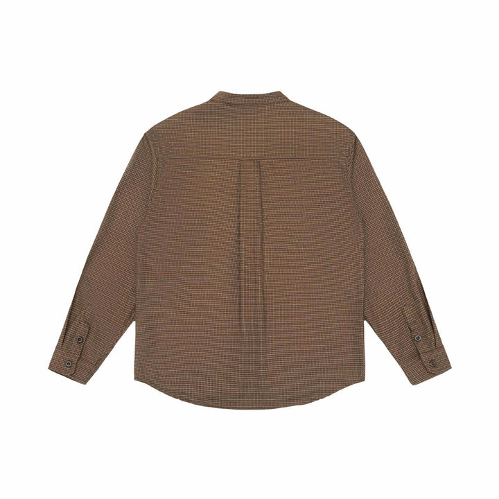 Unisex Oversized Skjorta Jacka med Ståkrage, Glen Rutigt Mönster och Rounded Fåll