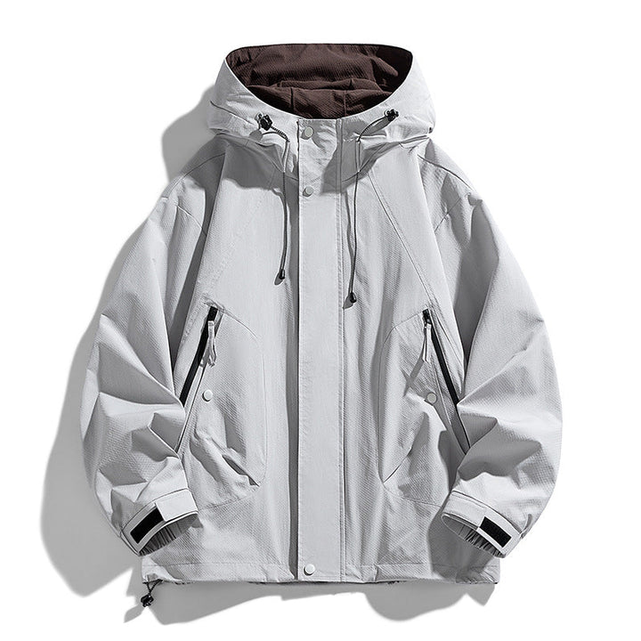Unisex lätt vindtät outdoorjacka med huva, vattenavvisande outer shell och adjustable fåll