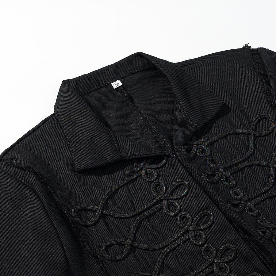 Dam Kort Military-Stil Jacka med Dekorativ Cords och Fringes