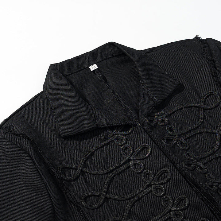 Dam Kort Military-Stil Jacka med Dekorativ Cords och Fringes