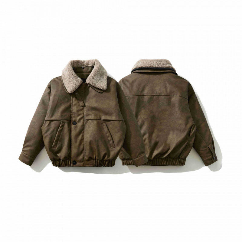 Herr short-cut pilot jacka med teddy krage, vadderad foder, och elastisk fåll