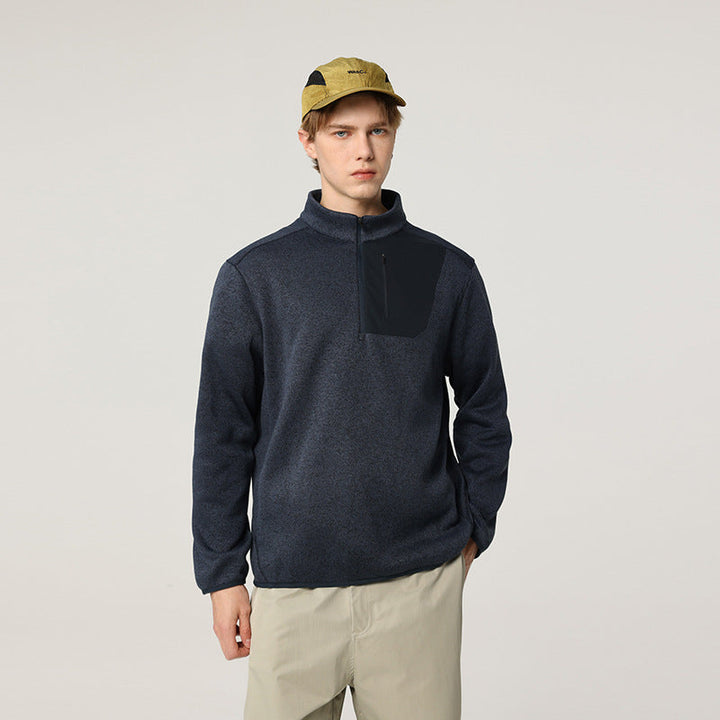 Herr Fleece-Halbzip-Pullover med Ståkrage, Brustreißverschlusstasche och Avslappnad-Passform