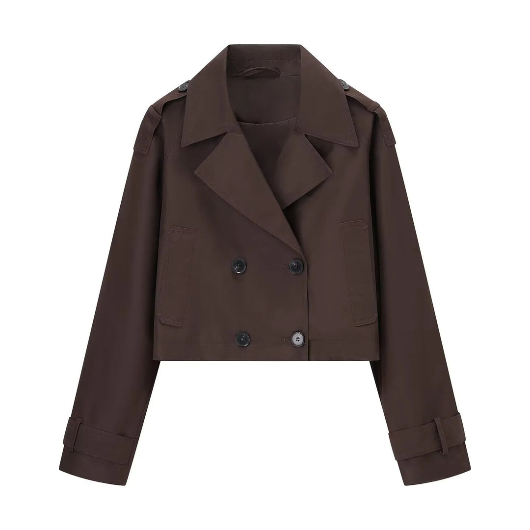 Dam kort-skärning cropped trenchcoat med double-breasted knäppning och epaulettes