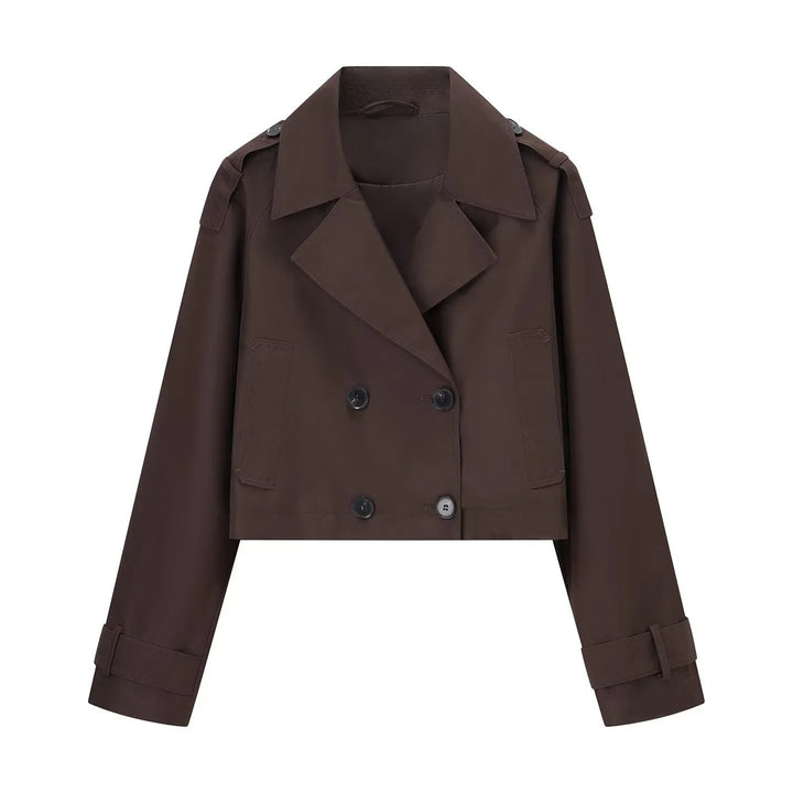 Dam kort-skärning cropped trenchcoat med double-breasted knäppning och epaulettes