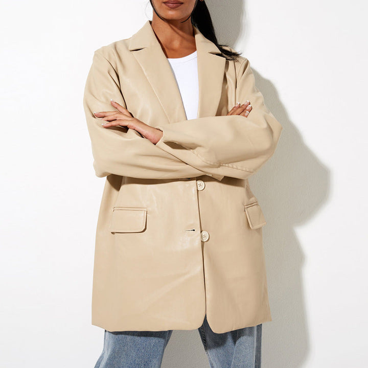 Dam Oversized Konstläder Blazer Jacka