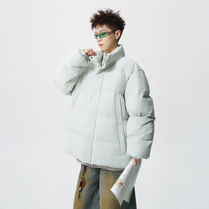 Herr Short Skärning Oversized Quiltad Jacka med Hög Krage
