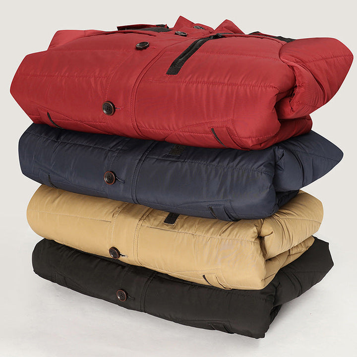 Herr Termisk Quiltad Parka med Huva, Faux Fur Trim och Fleecefoder