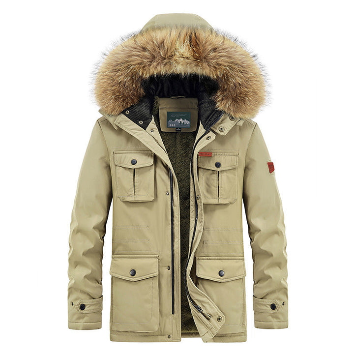 Herr Vinter Parka med Faux Fur Huva, Quiltad Termisk Foder, och Flera Fickor