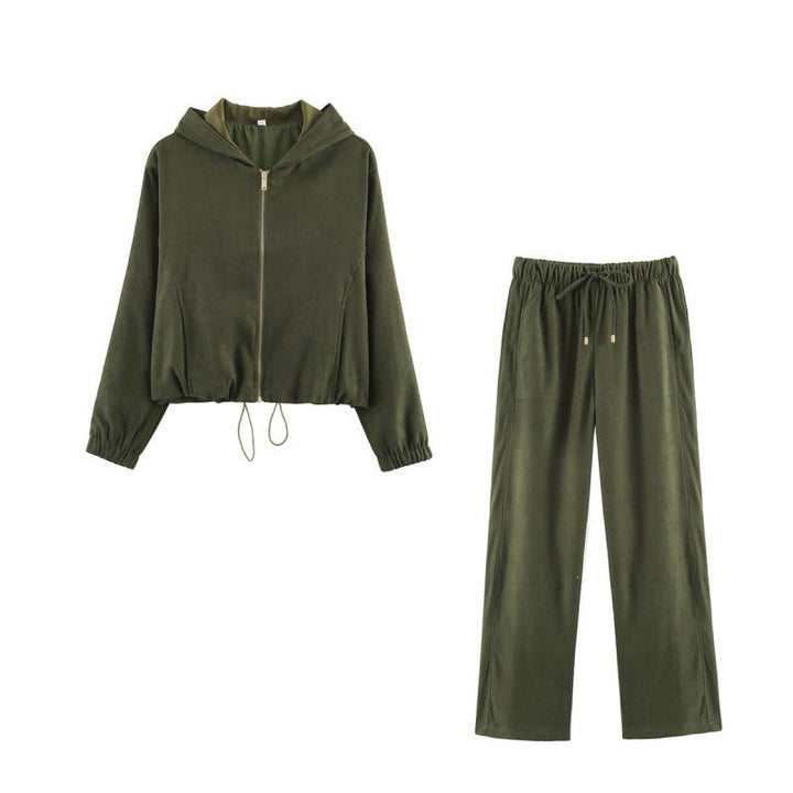Dam kort jacka in velour look med huva, hellång dragkedja och fåll med dragsko