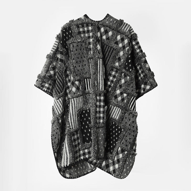 Dam Patchwork kimono Cape tillverkad av textured Boucle i oversized skärning