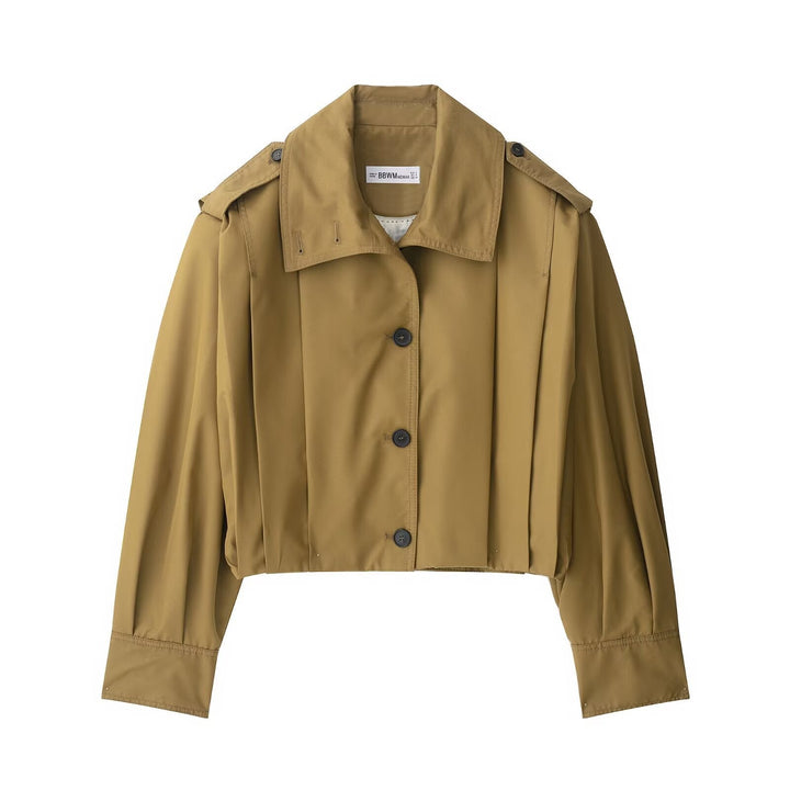 Dam Kort-Skärning Kort Trenchcoat med Epaulettes och Pleats