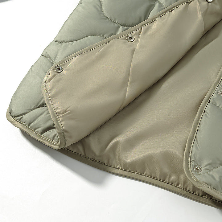 Dam non-vadderad wave quiltad jacka utan krage med snap button front