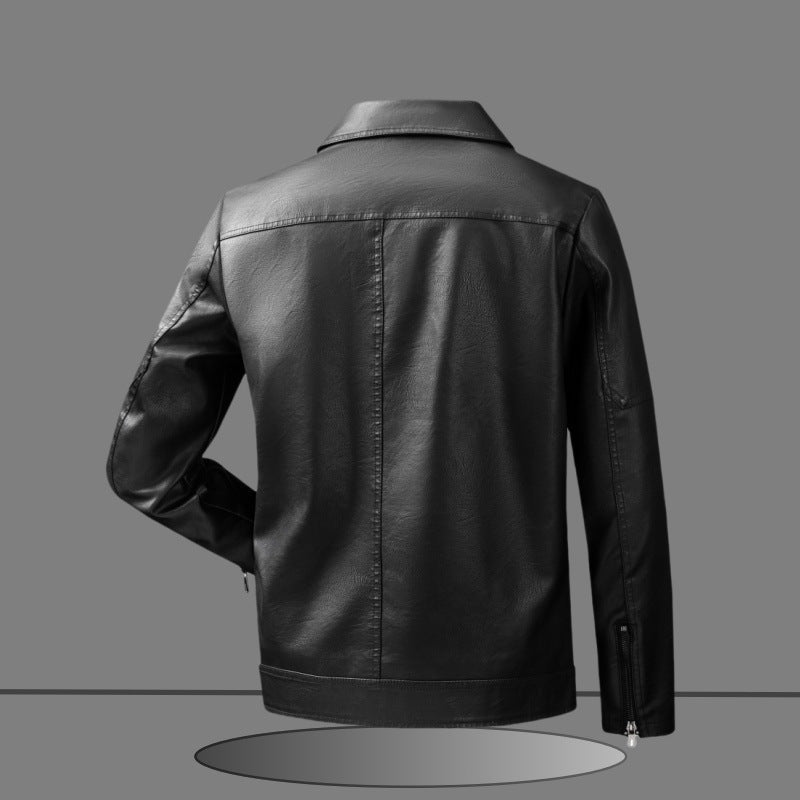 Herr Elegant Slim-Fit Läder Look Blouson Jacka med Skjorta Krage, Vertical Decorative Sömmar, och Dold Dragkedja