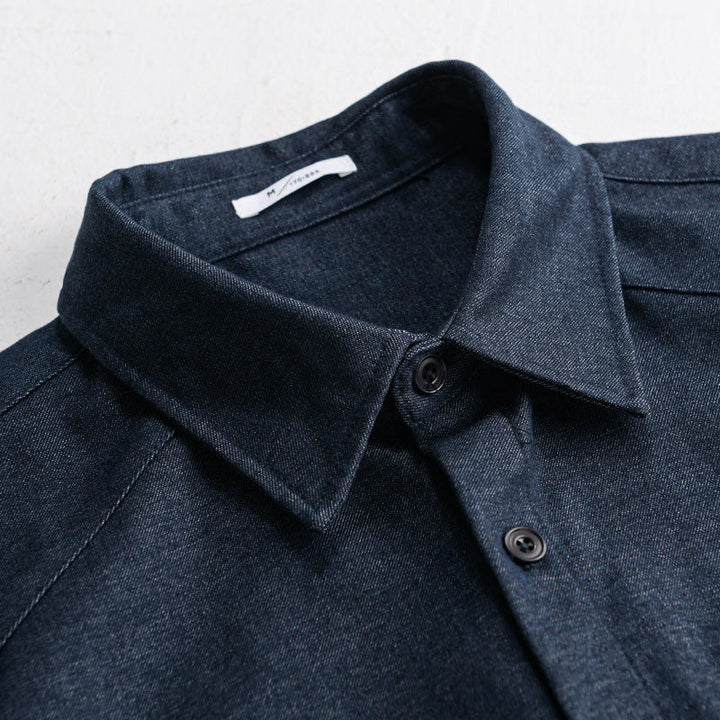 Herr Mjuk Denim Överskjorta med Lock Ficka och Lös Passform