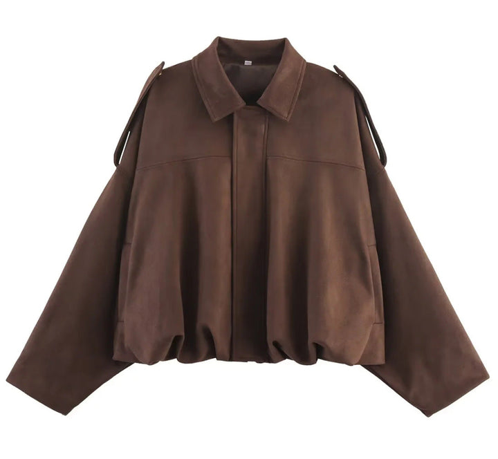 Dam 1000+ Wide-Skärning Kort Blouson Jacka i Cape Look med Shoulder Straps och Gathered Nederkant