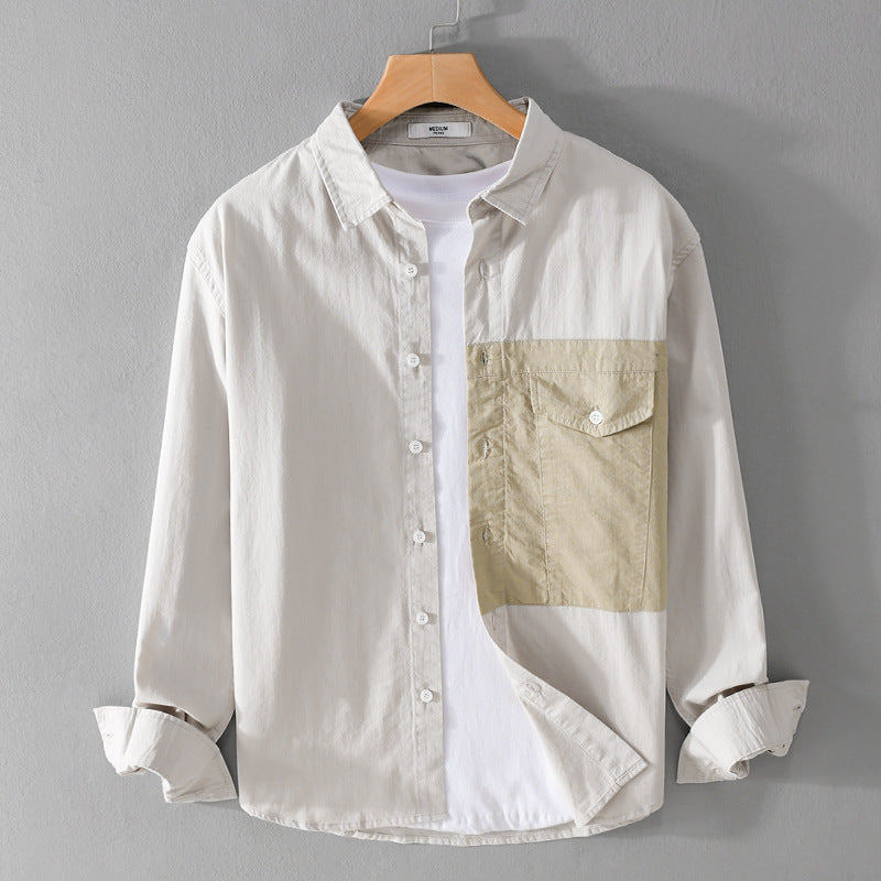 Herr Kontrast Bröstficka Overshirt Tillverkad av Ljus Bomullsblandning med Avslappnad Passform