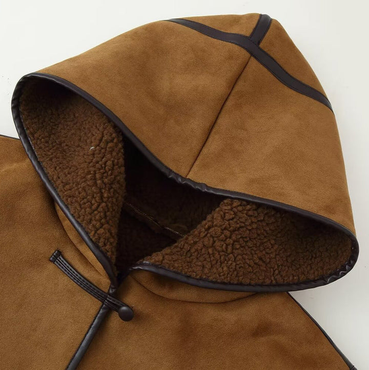 Dam Kort med Huva Sheepskin Imitation Duffle Jacka med Toggle Fastenings