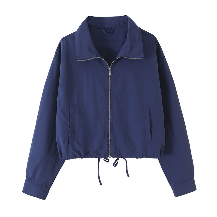 Dam Kort Övergångsjacka med Drawstring och Stå Krage