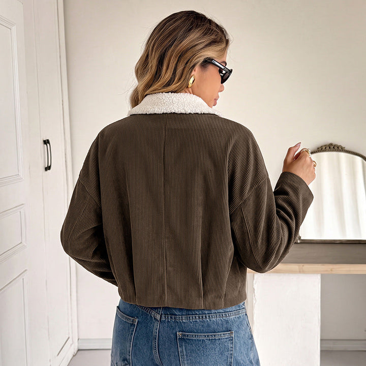 Dam Modern Cord Jacka med Fleece Krage