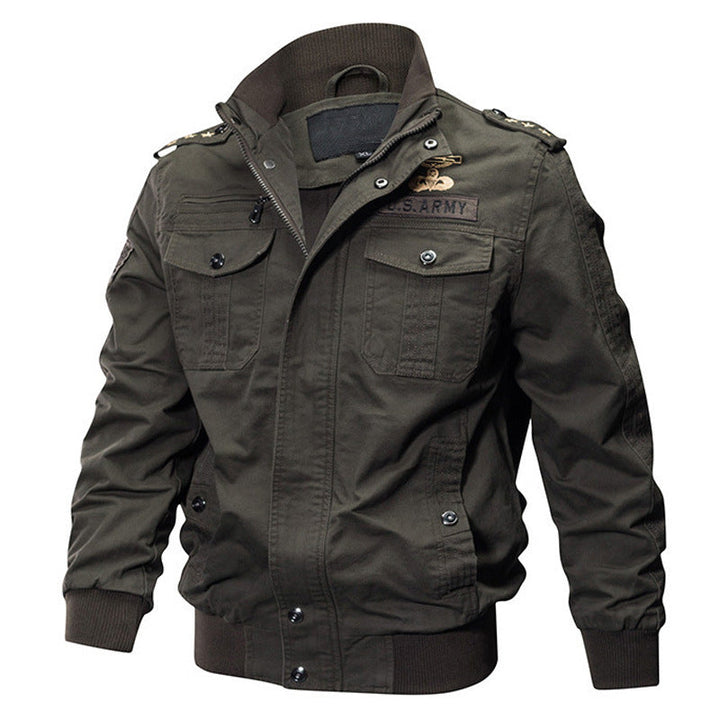 Herr Canvas Fältjacka i Militär Utility Stil med Axel Epaulettes och Ribbad Fåll