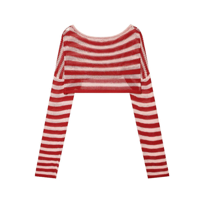 Dam Kort Bolero Jacka Tillverkad av Airy Lace Stickad med Extra Lång Ärmar