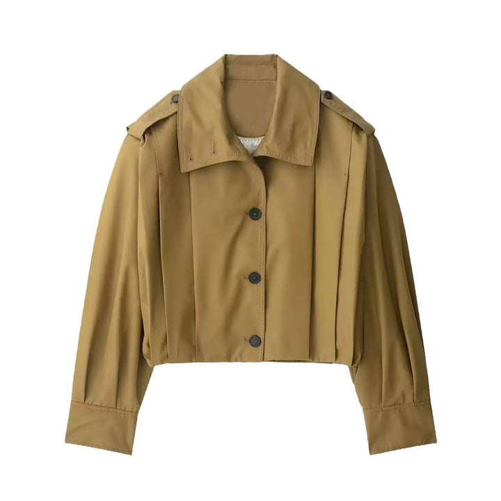 Dam Kort-Skärning Kort Trenchcoat med Epaulettes och Pleats