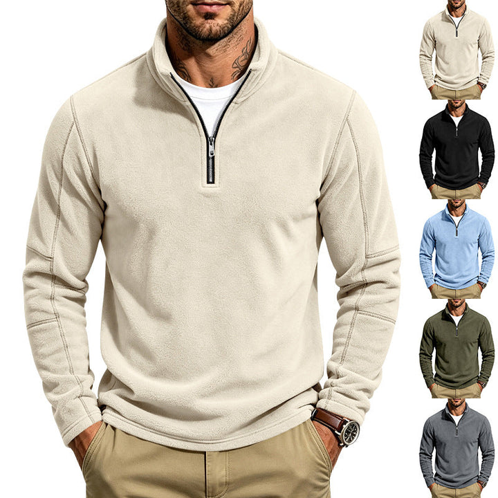 Herr Fleece Halv Dragkedja Pullover med Ståkrage och Flatlock Sömmar