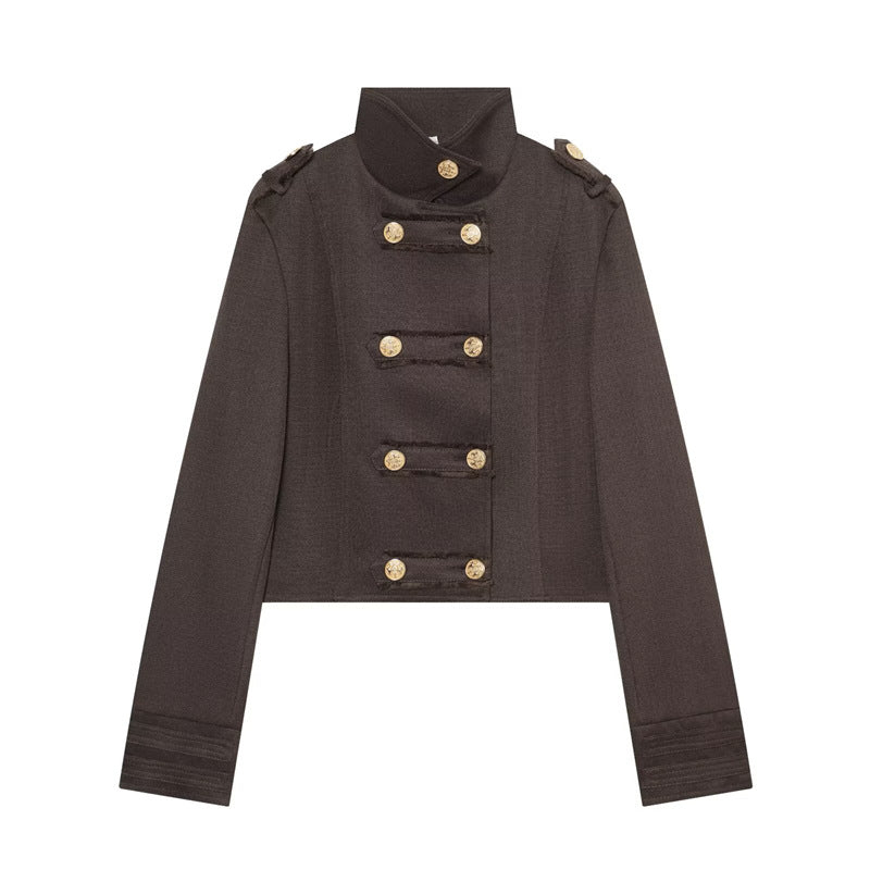 Dam kort Uniform jacka in Military stil med ståkrage och dekorativ knappslå