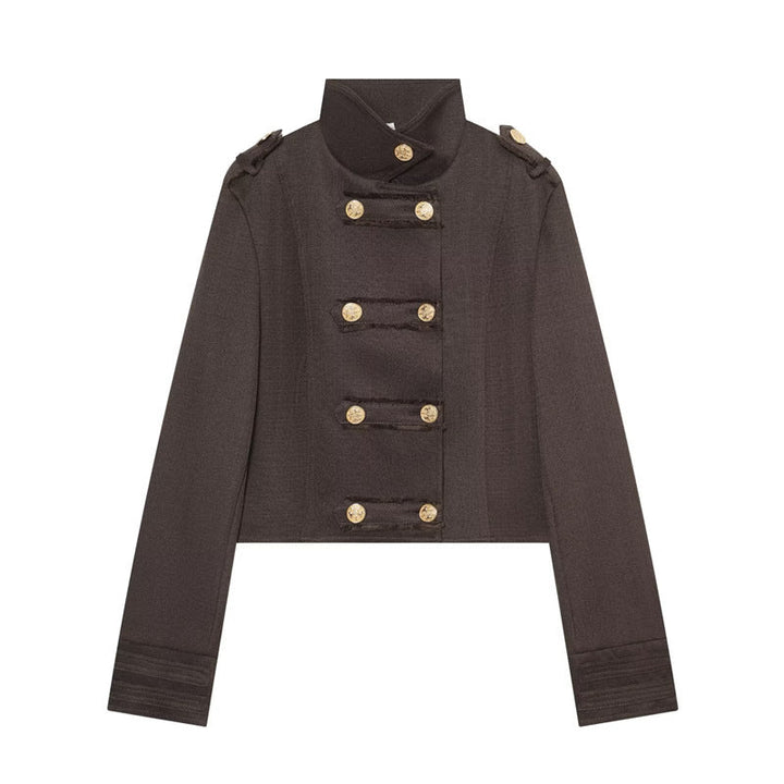 Dam kort Uniform jacka in Military stil med ståkrage och dekorativ knappslå