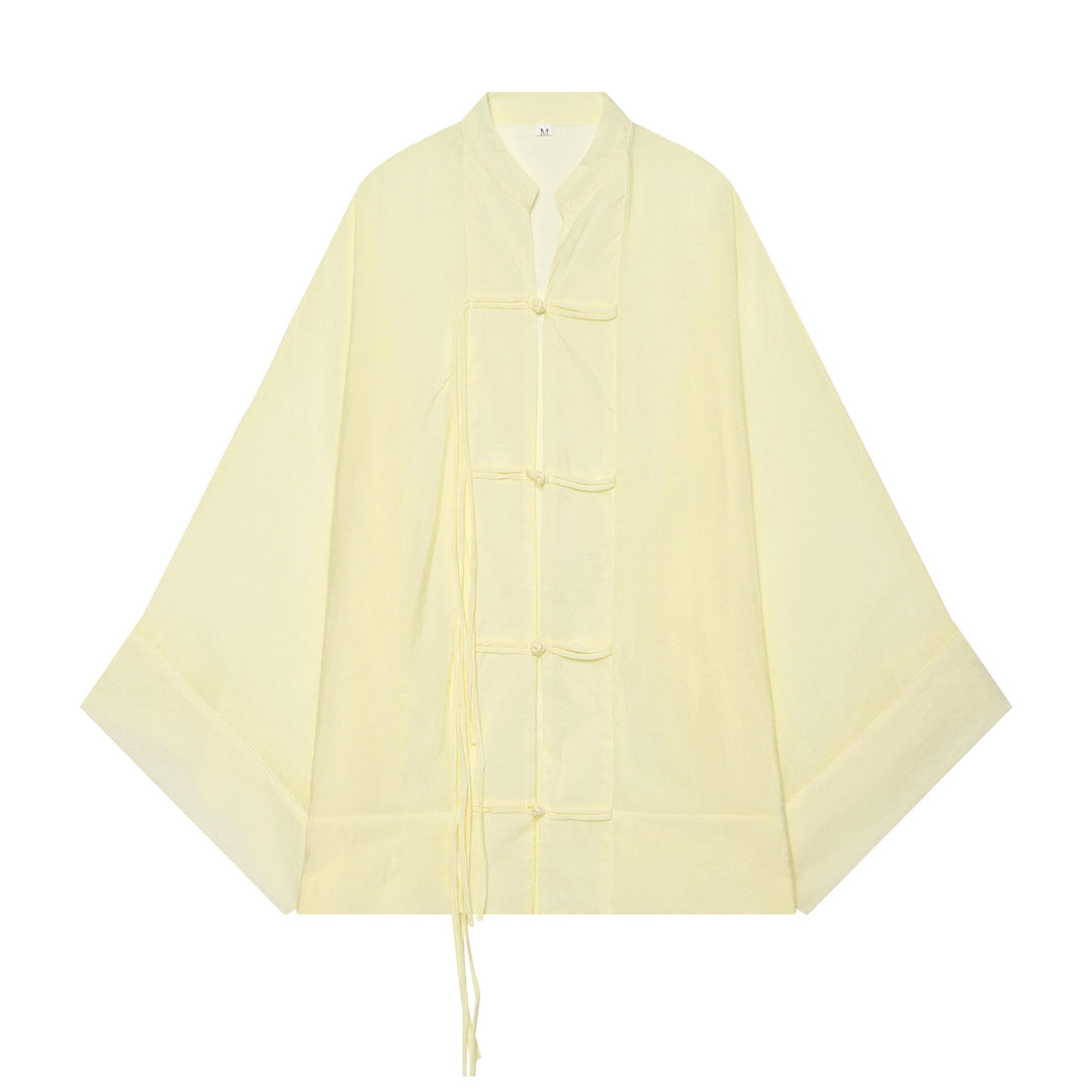 Dam Oversize Kimono Jacka med Dekorativ Knot Closures och Flowing Satin Look