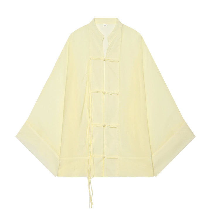 Dam Oversize Kimono Jacka med Dekorativ Knot Closures och Flowing Satin Look