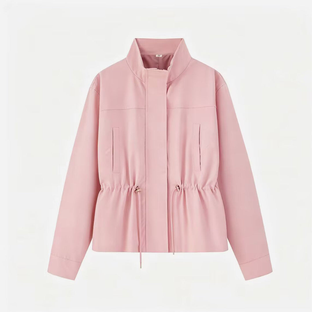 Dam Lätt Vind och Regnjacka med Drawstring Waist och Stå Krage