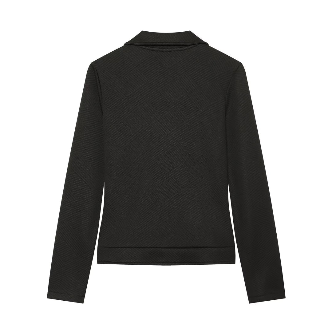 Dam Kort Jacka i Biker Stil med Asymmetrisk Dragkedja och Textured Weave Structure