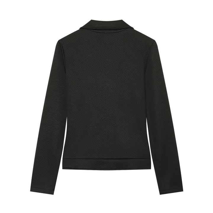 Dam Kort Jacka i Biker Stil med Asymmetrisk Dragkedja och Textured Weave Structure