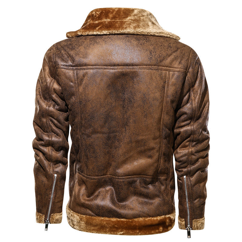 Herr Leatherette Flight Jacka med Teddyfoder och Asymmetrical Zip