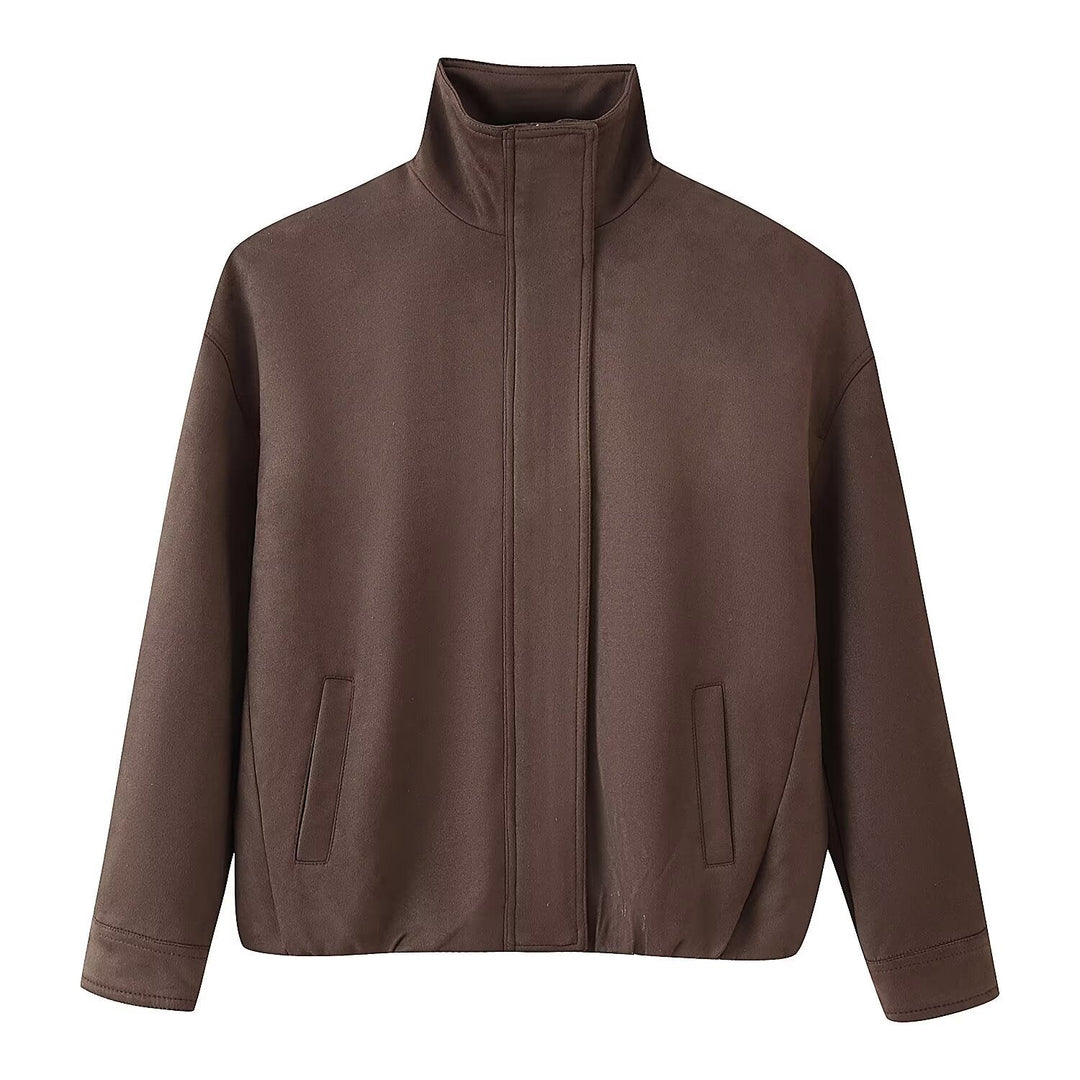 Dam Kort Boxig Jacka med Funnel Krage och Dold Front