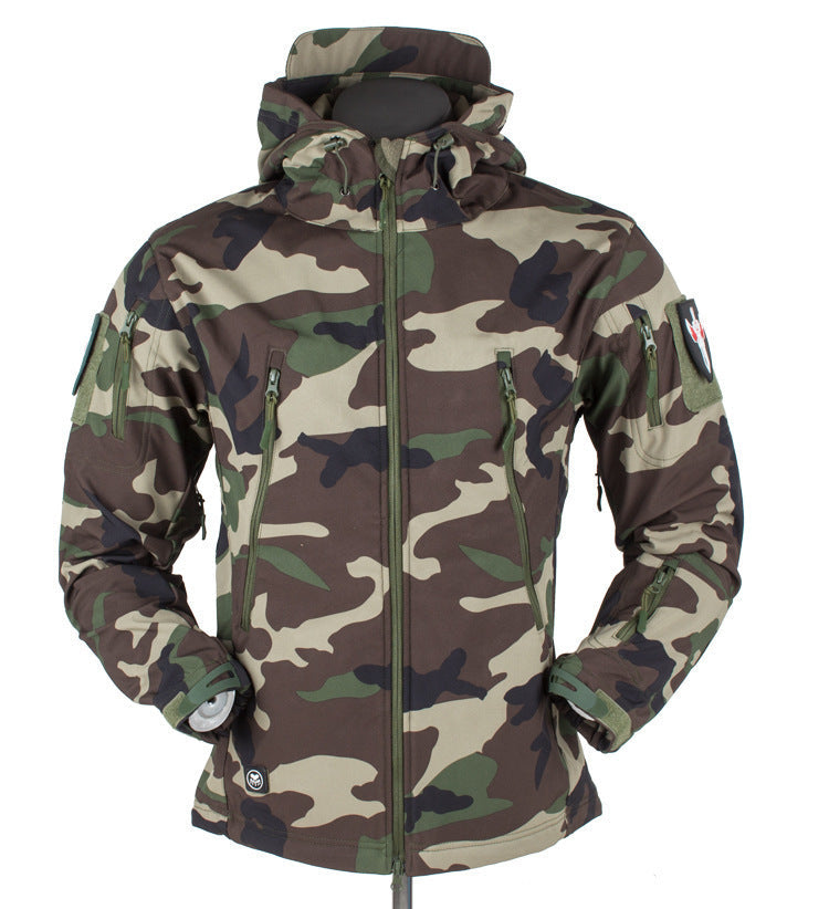 Herr Tactical Softshell Fältjacka med Huva, Multifunction Fickor och Velcro Patch Plats